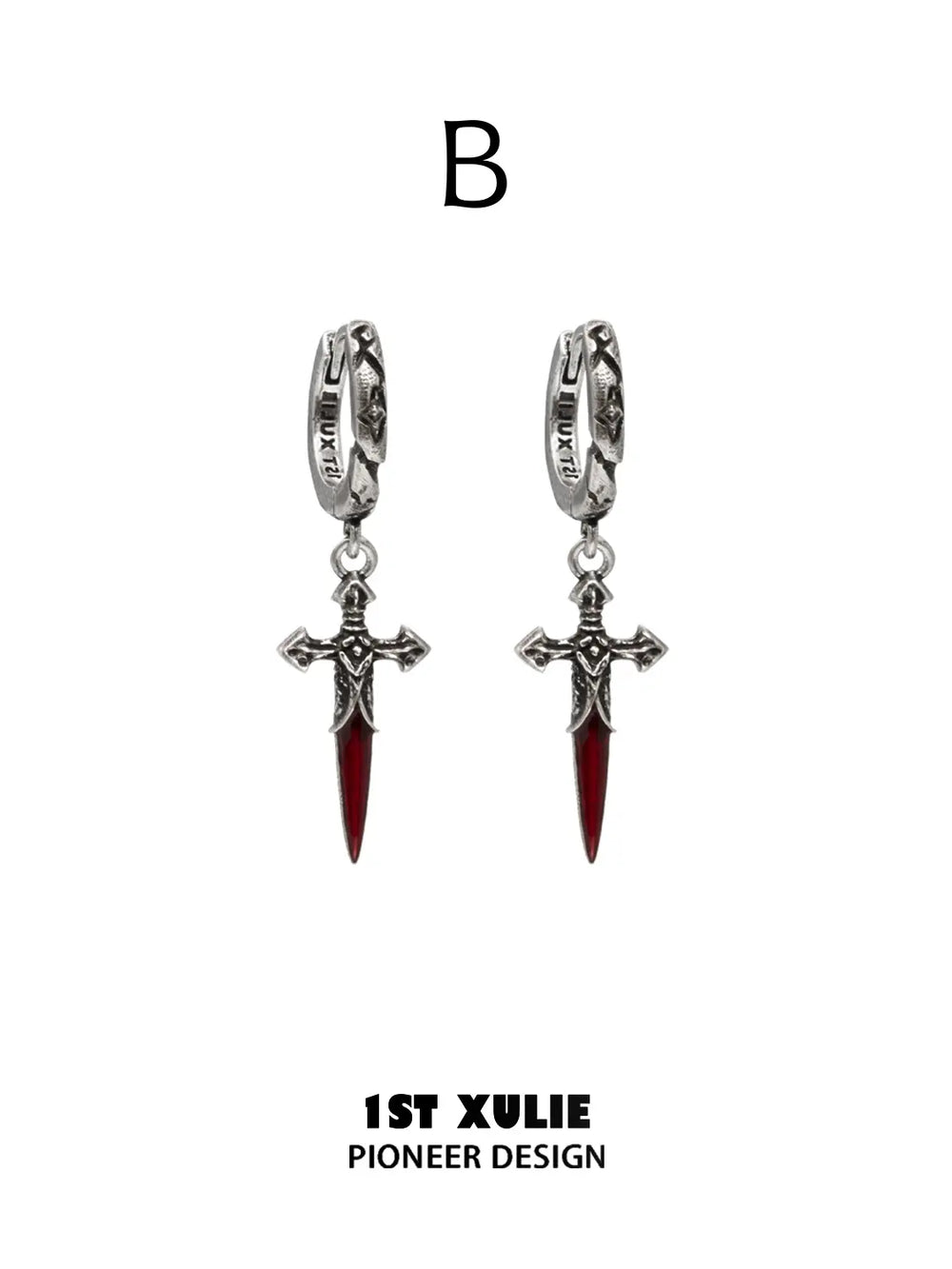 Pair of Style B hoops with red dagger pendants