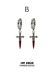 Pair of Style B hoops with red dagger pendants