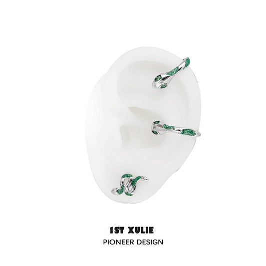 Slytherin House 18k Platinum Plated Snake Earrings ＆ Ear Clips™ - 1ST XULIE