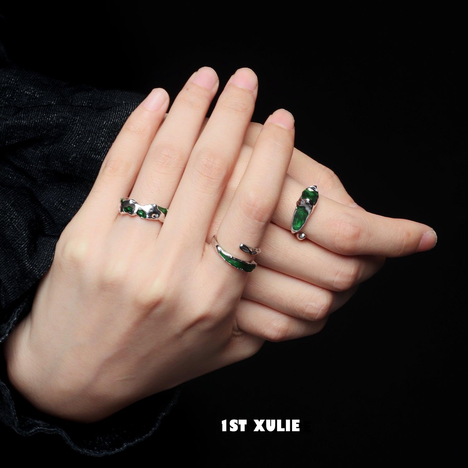 Slytherin House Sterling Silver Adjustable Opening Ring™ - 1ST XULIE