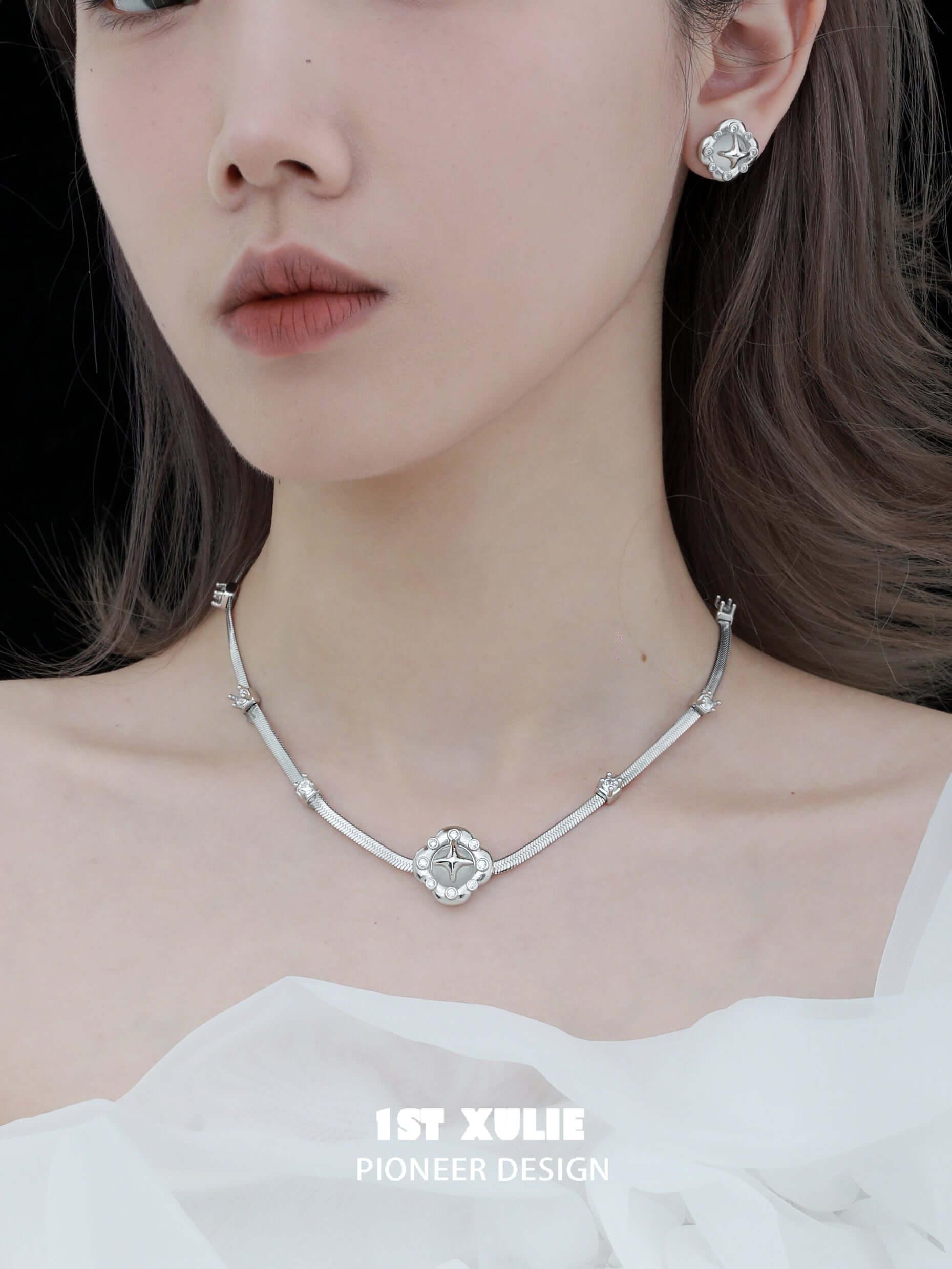 Star Dome 18K Platinum Plated Agate Zirconia Necklace™ - 1ST XULIE