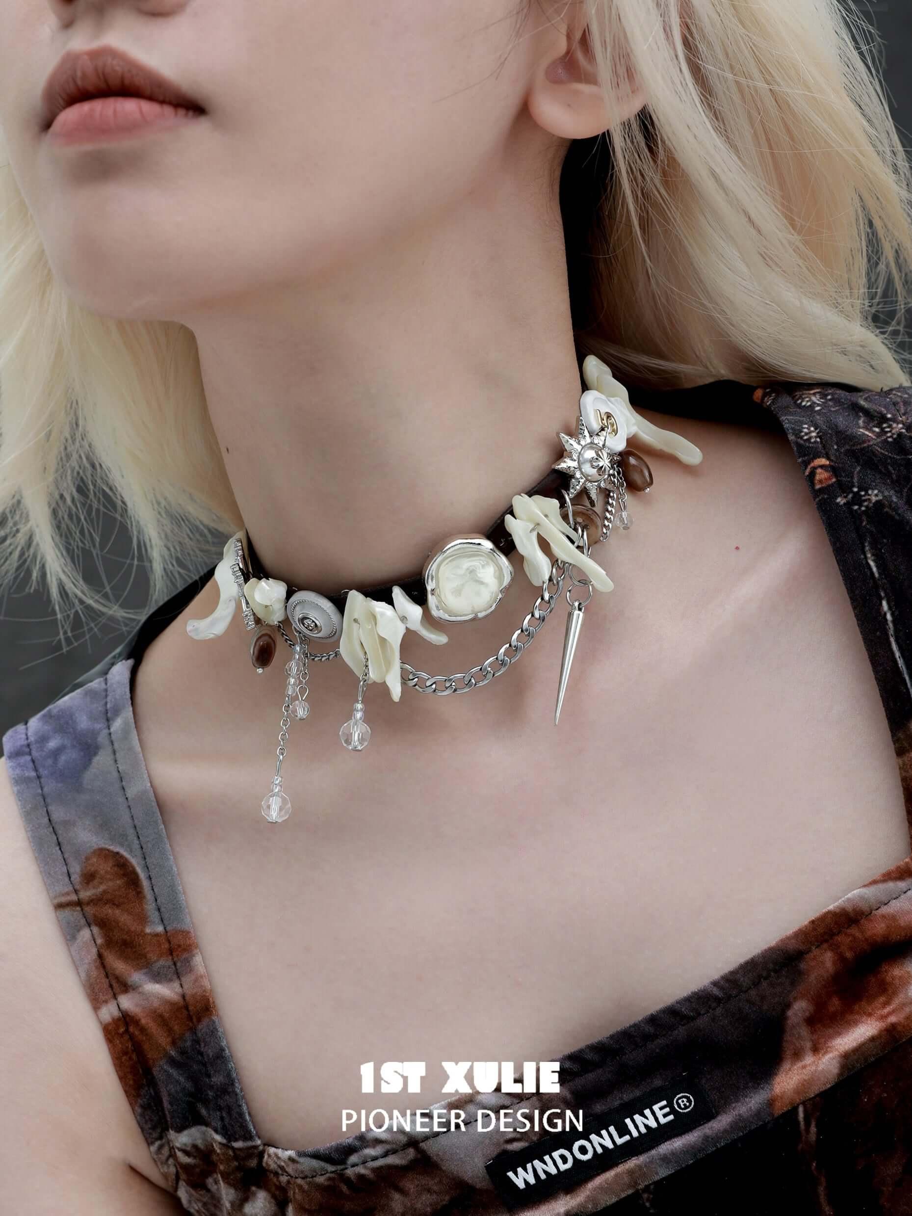 Star Dome Cowhide Conchite Multi-Element Necklace Choker™ - 1ST XULIE