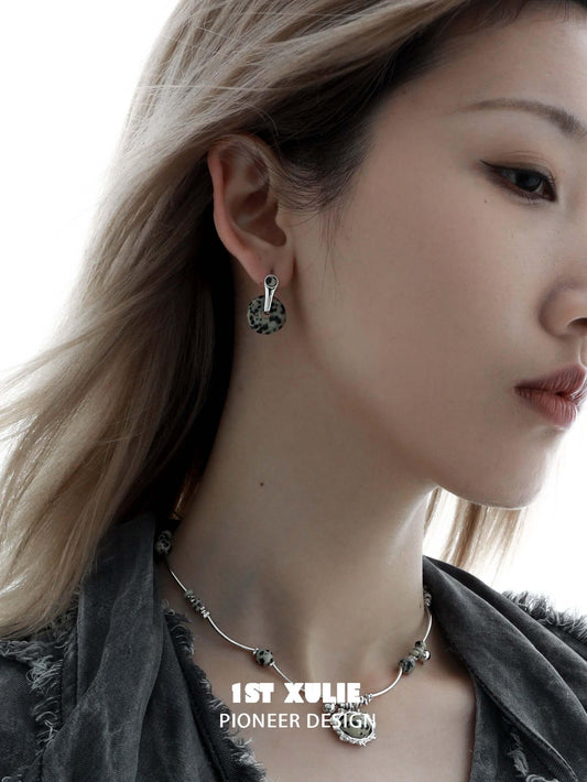 Stone Age 18K Platinum Plated Speckled Stone Earring A™ - 1ST XULIE