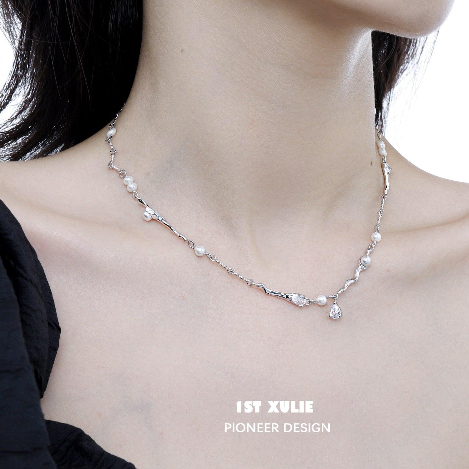 Tears of Mermaid Sterling Silver Baroque Pearls Zircon Necklace™ - 1ST XULIE