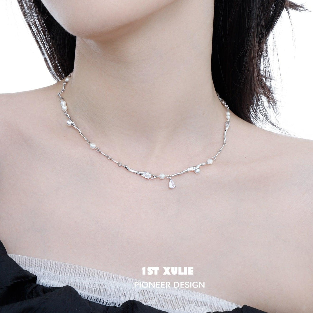 Tears of Mermaid Sterling Silver Baroque Pearls Zircon Necklace™ - 1ST XULIE