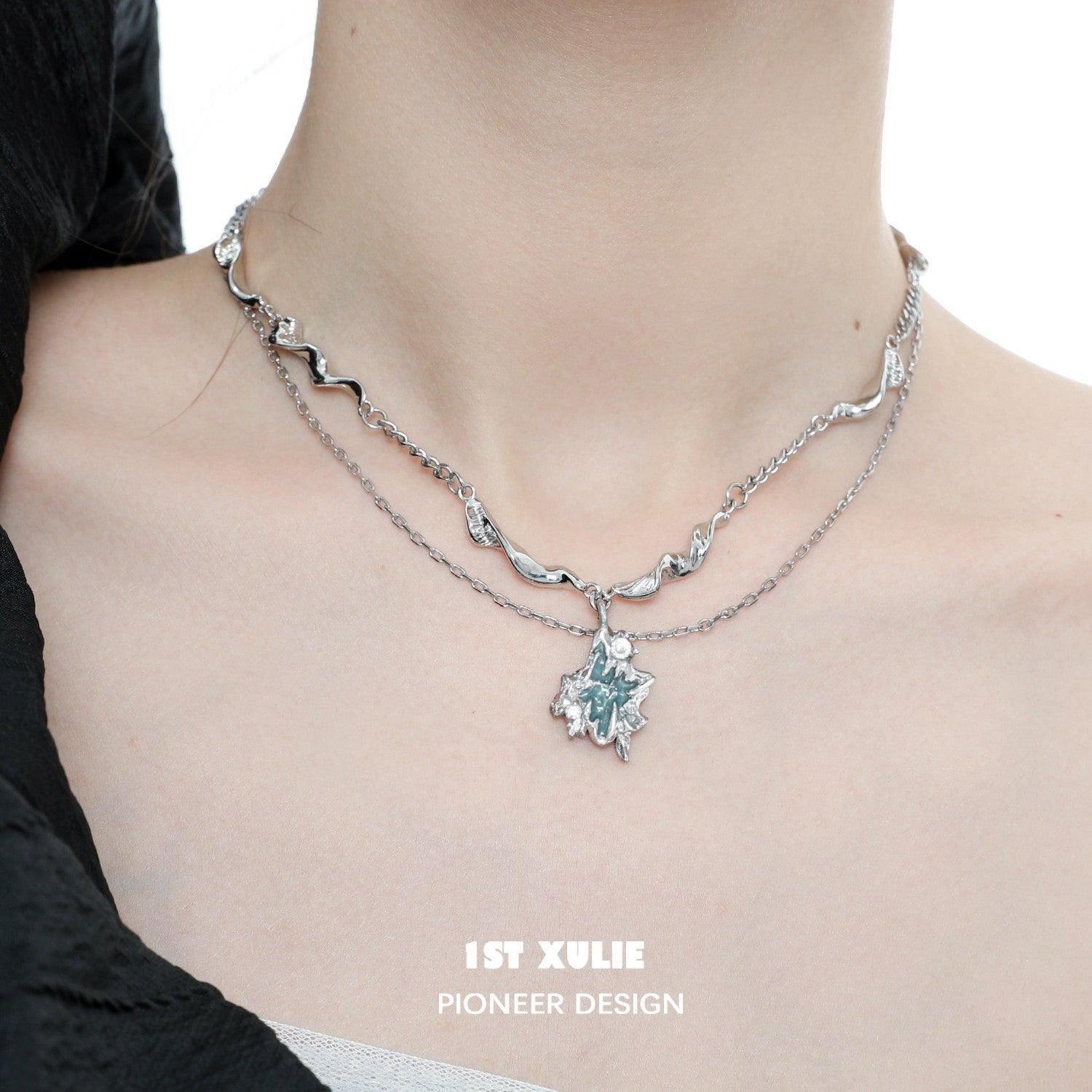 THE SEA 18k Platinum Plated Irregular Pendant Stacked Necklace™ - 1ST XULIE