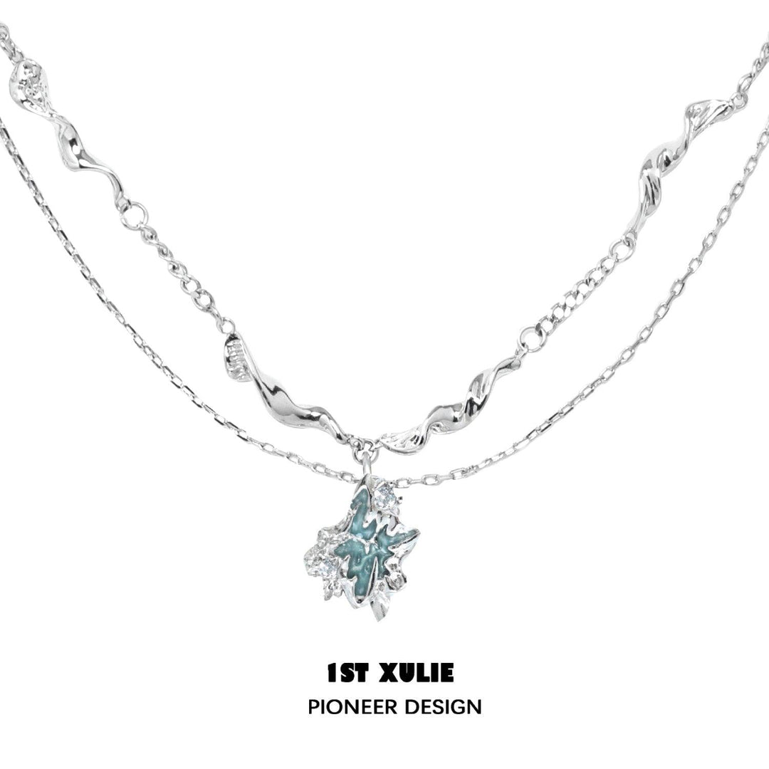 THE SEA 18k Platinum Plated Irregular Pendant Stacked Necklace™ - 1ST XULIE