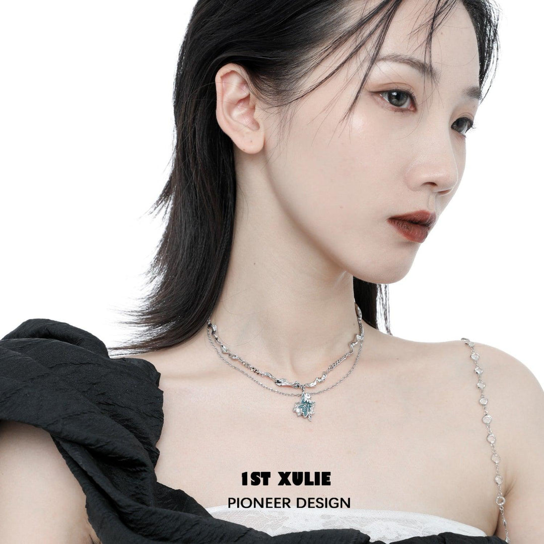 THE SEA 18k Platinum Plated Irregular Pendant Stacked Necklace™ - 1ST XULIE