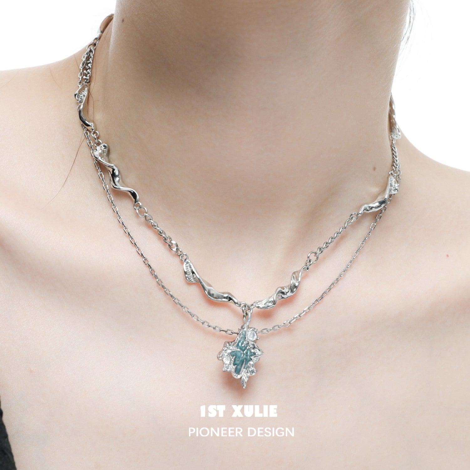 THE SEA 18k Platinum Plated Irregular Pendant Stacked Necklace™ - 1ST XULIE