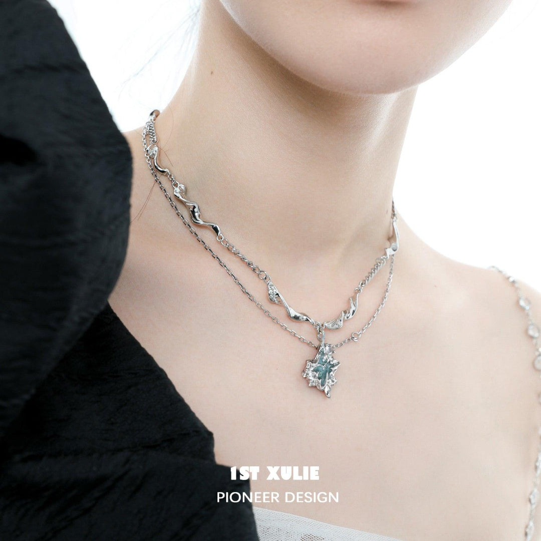 THE SEA 18k Platinum Plated Irregular Pendant Stacked Necklace™ - 1ST XULIE