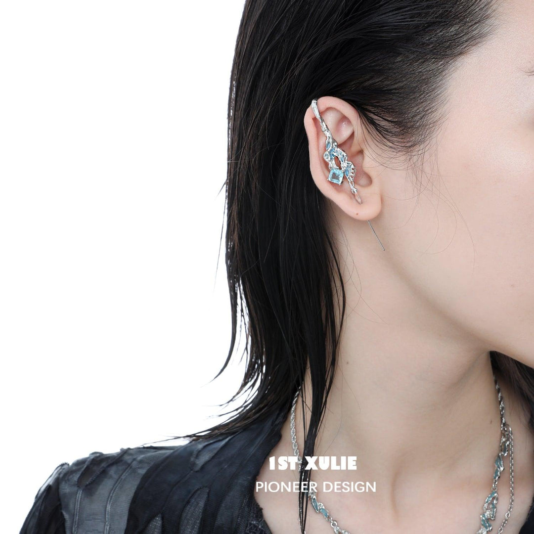 THE SEA Zirconia 18k Platinum Plated Needle Piercing Earring™ - 1ST XULIE