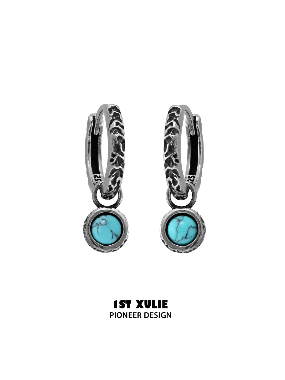 Pair of round turquoise drop hoop earrings