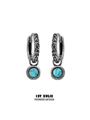 Pair of round turquoise drop hoop earrings