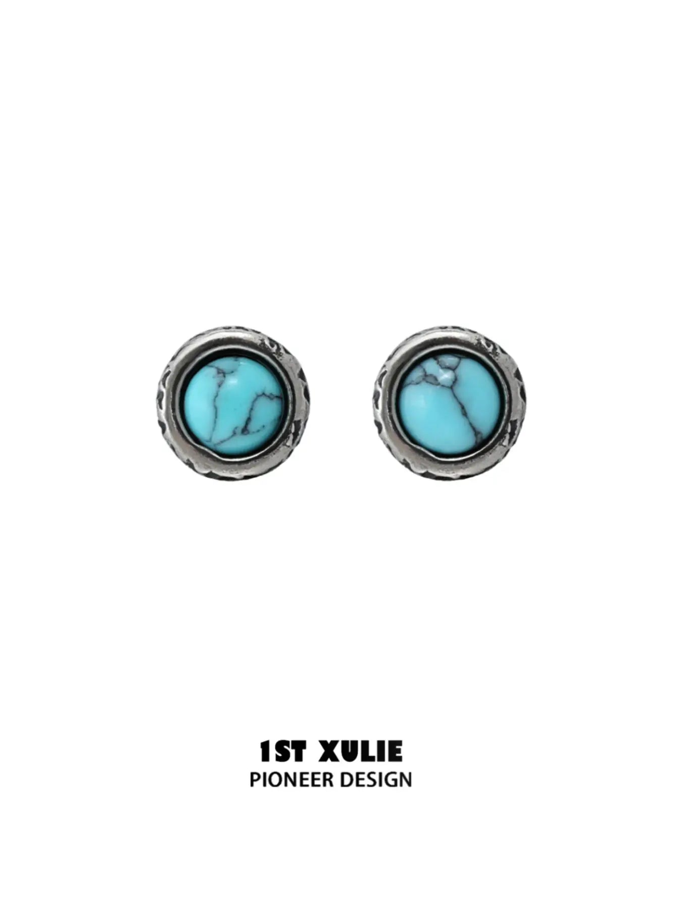 Pair of round composite turquoise stud earrings