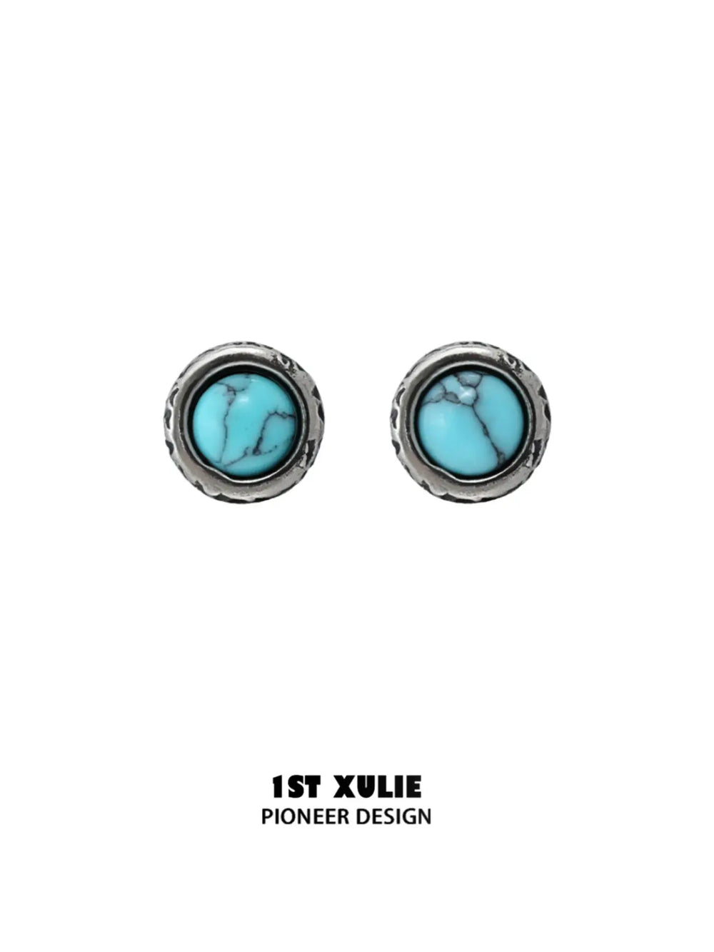 Pair of round composite turquoise stud earrings