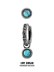 One turquoise stud and one drop hoop earring, showing the mixed two-piece option